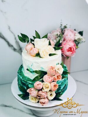 Свадебный торт с бирюзовым декором